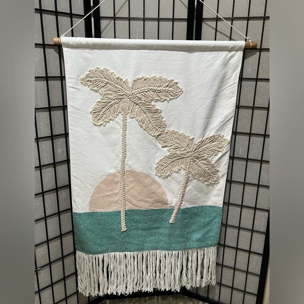 Tropical Wall Hanging with Palm Tree Design BY POTTERY BARN TEEN, 30”X 36”